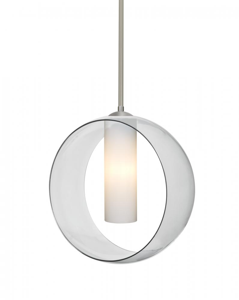 Besa, Plato Stem Pendant, Clear/Opal, Satin Nickel Finish, 1x5W LED, 15Ft. Cord