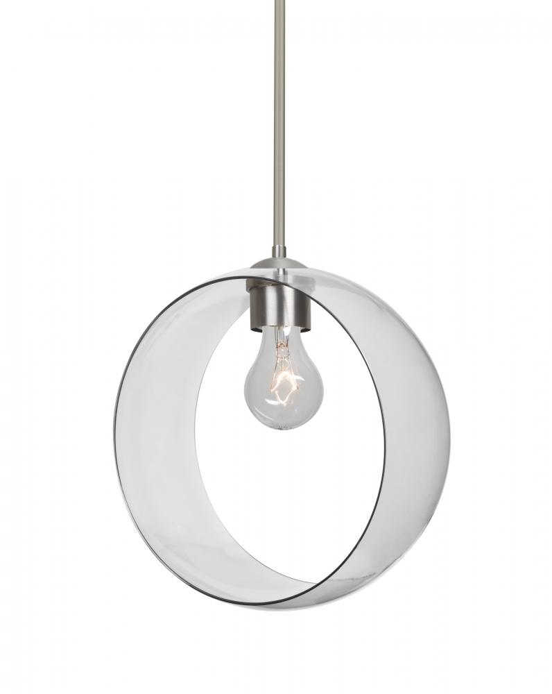 Besa, Plato Stem Pendant, Clear, Satin Nickel Finish, 1x60W Medium Base, 15Ft. Cord