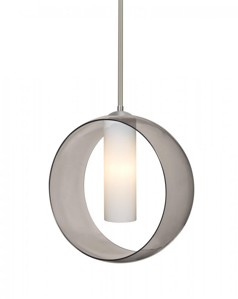 Besa, Plato Stem Pendant, Smoke/Opal, Satin Nickel Finish, 1x5W LED, 15Ft. Cord