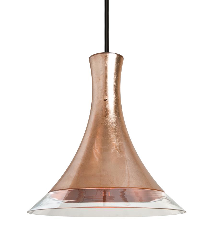 Besa, Rio Stem Pendant, Copper Foil/Clear, Black Finish, 1x9W LED