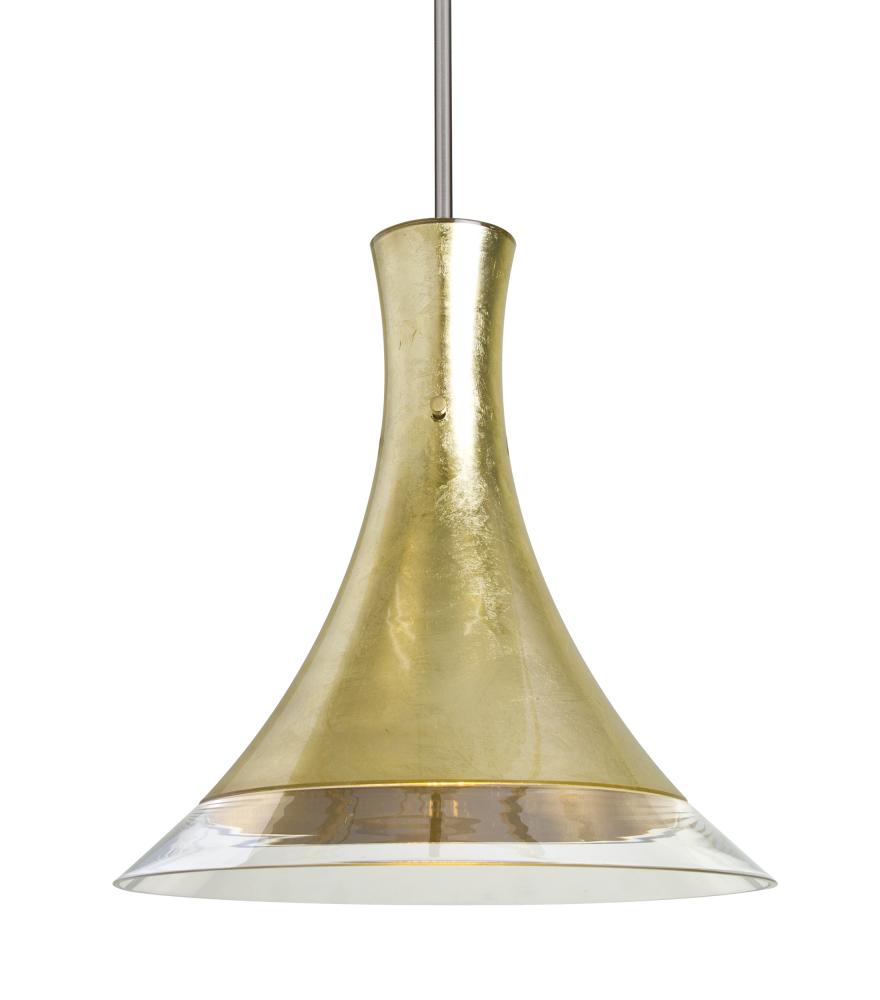 Besa, Rio Stem Pendant, Gold Foil/Clear, Satin Nickel Finish, 1x9W LED