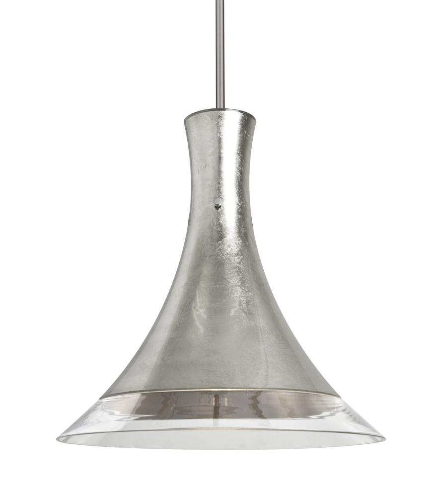 Besa, Rio Stem Pendant, Silver Foil/Clear, Satin Nickel Finish, 1x9W LED