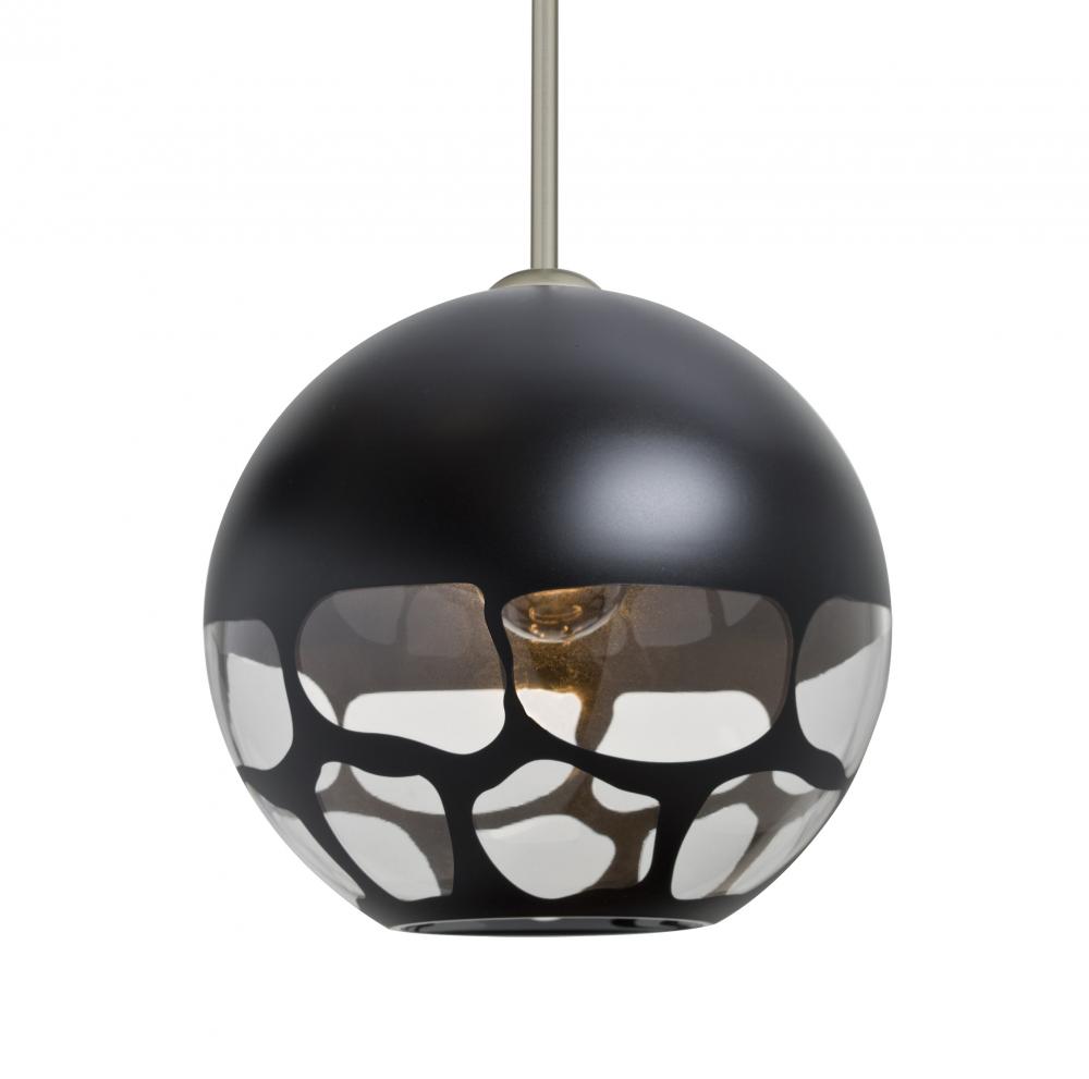 Besa, Rocky Stem Pendant, Black, Satin Nickel Finish, 1x60W Medium Base, 15Ft. Cord