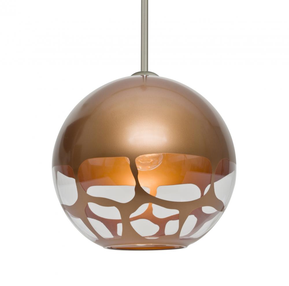 Besa, Rocky Stem Pendant, Copper, Satin Nickel Finish, 1x60W Medium Base, 15Ft. Cord