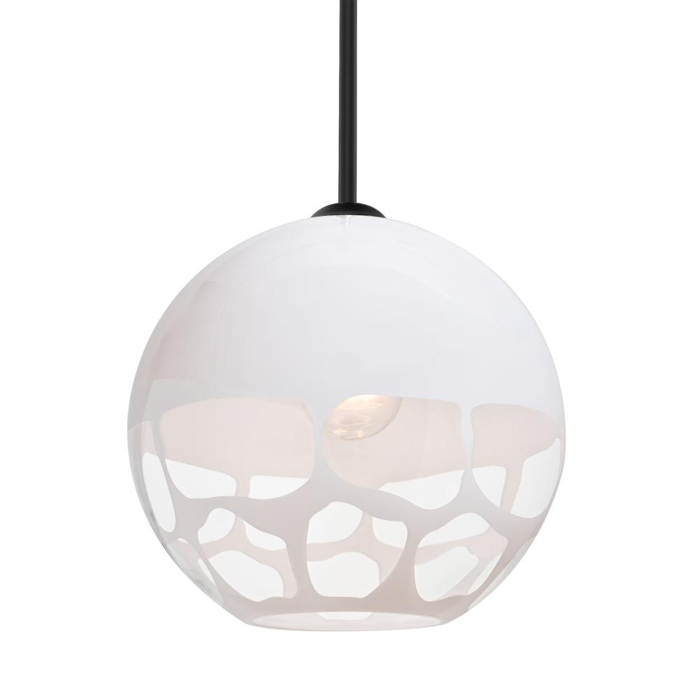 Besa, Rocky Stem Pendant, White, Black Finish, 1x9W LED