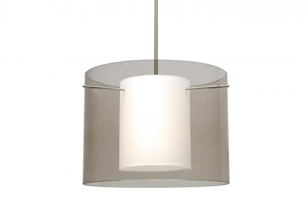 Besa Stem Pendant Pahu 16 Satin Nickel Transparent Smoke/Opal 1x150W Medium Base A21