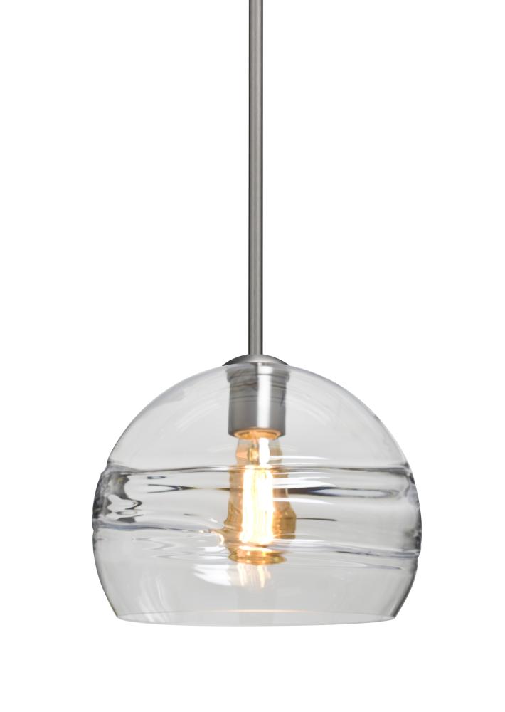 Besa Spirit 10 Pendant, Clear, Satin Nickel Finish, 1x8W LED Filament, 15Ft. Cord