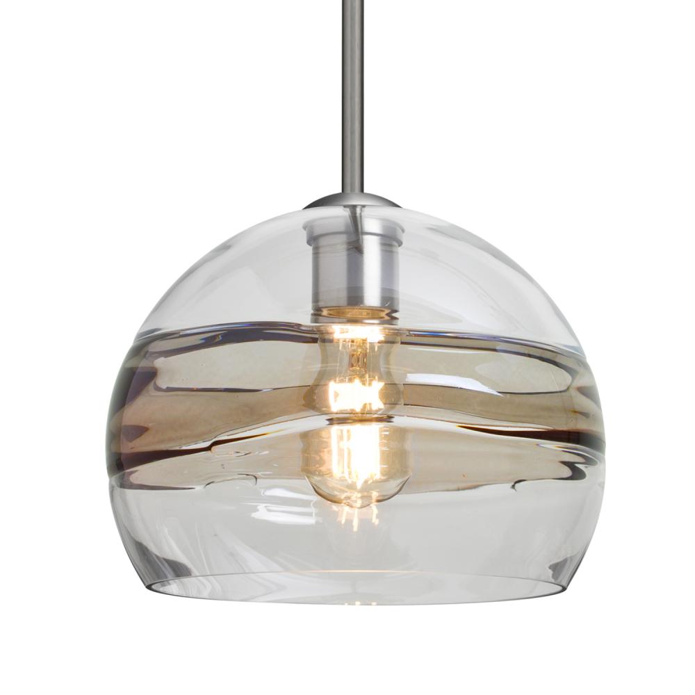 Besa Spirit 10 Pendant, Smoke/Clear, Satin Nickel Finish, 1x8W LED Filament, 15Ft. Cord