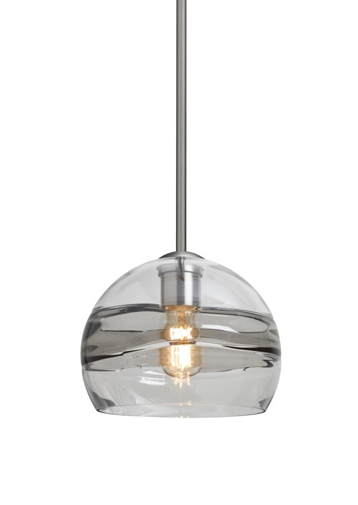 Besa Spirit 8 Pendant, Smoke/Clear, Satin Nickel Finish, 1x8W LED Filament, 15Ft. Cord