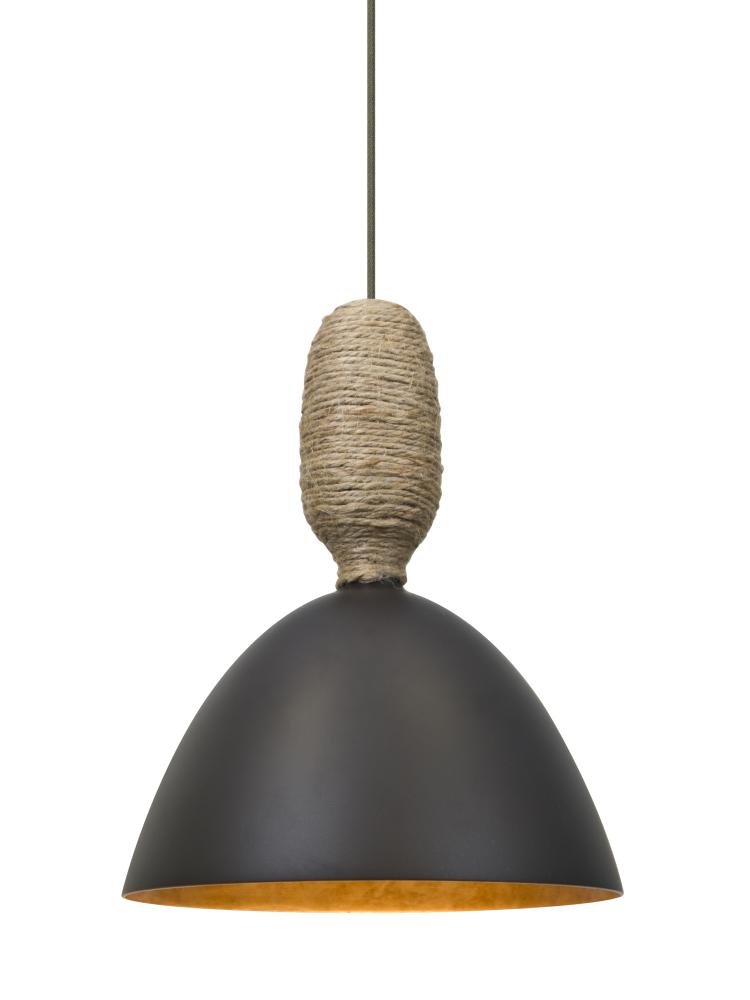 Besa Creed Cord Pendant, Dark Bronze With Gold Reflector, Bronze Finish, 1x9W LED, 15Ft. Cord