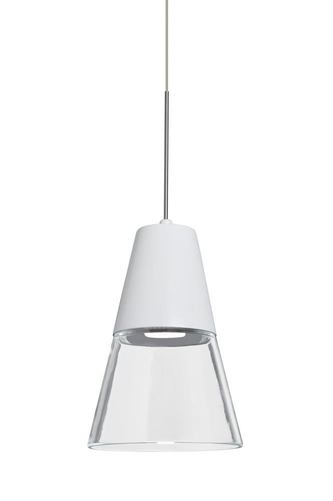 Besa, Timo 6 Cord Pendant,Clear/White, Satin Nickel Finish, 1x9W LED
