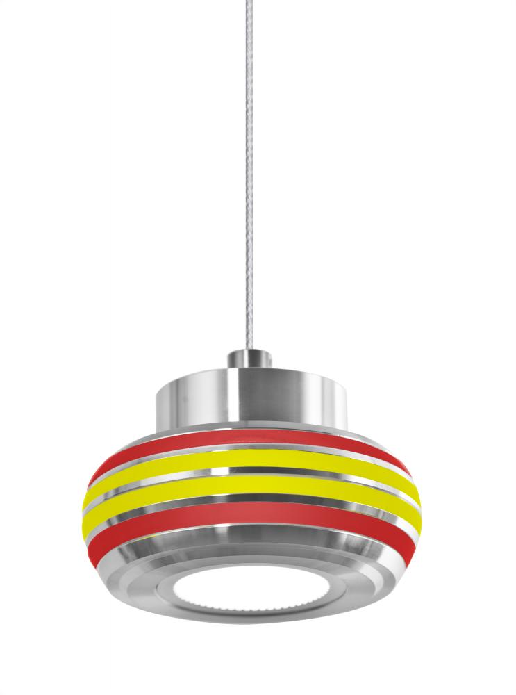 Besa, Flower Cord Pendant, Red/Yellow, Satin Nickel Finish, 1x6W LED