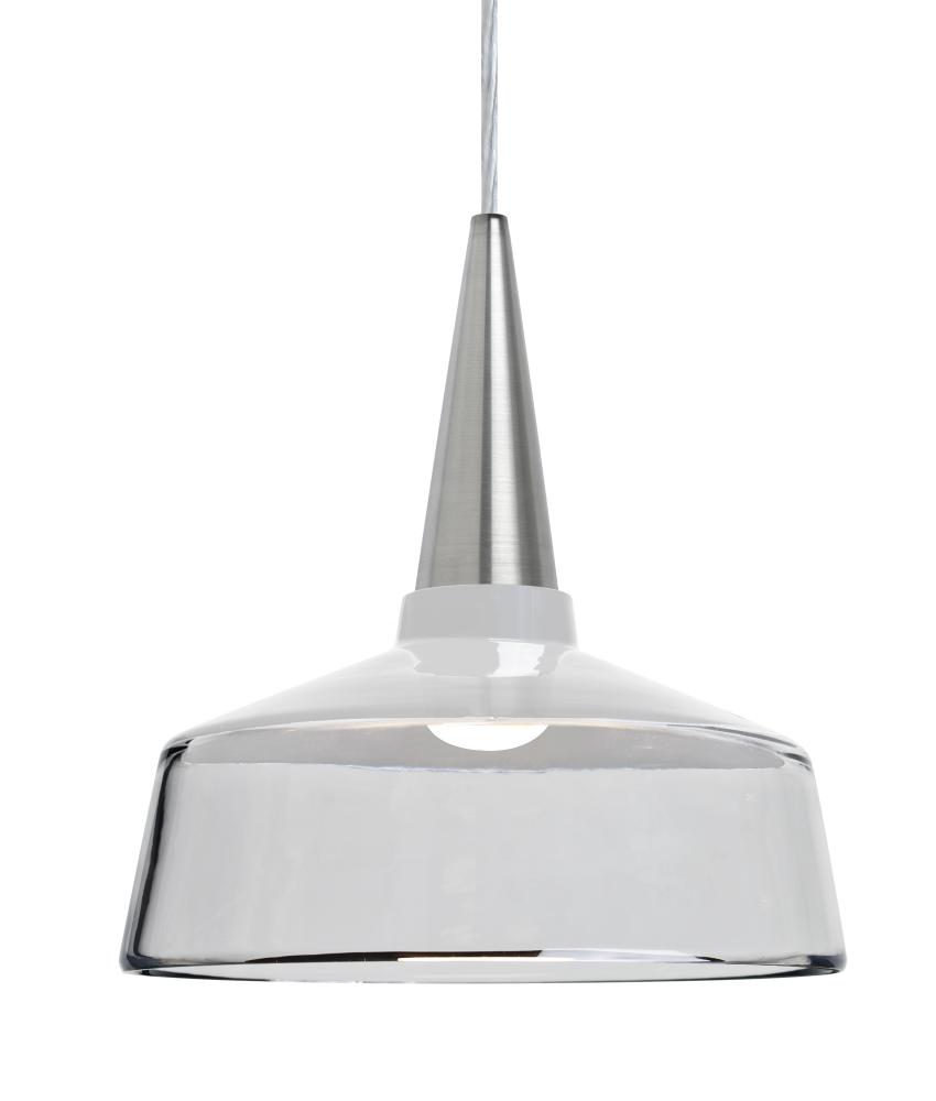 Besa, Baron 10 Cord Pendant for Mulitport Canopy, White/Clear, Satin Nickel Finish, 1x9W LED, 15ft.