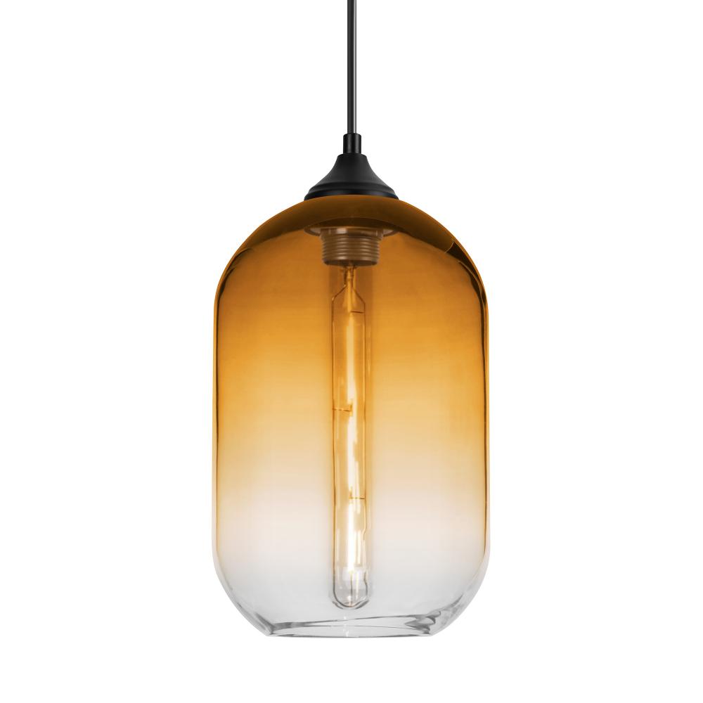 Besa, Omega 12 Outdoor Pendant, Amber/Clear, Black Finish, 1x5W LED Filament