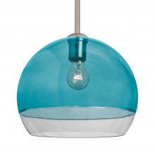 Besa Lighting 1TT-ALLY12BL-SN-L - Besa, Ally 12 Stem Pendant, Coral Blue/Clear, Satin Nickel Finish, 1x60W Medium Base, 15Ft. Stem