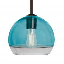 Besa Lighting 1TT-ALLY8BL-EDIL-BR-L - Besa, Ally 8 Stem Pendant, Coral Blue/Clear, Bronze Finish, 1x5W LED Filament, 15Ft. Stem
