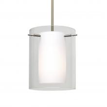 Besa Lighting 1TT-C00607-SN-L - Besa Stem Pendant Pahu 8 Satin Nickel Clear/Opal 1x100W Medium Base, 15Ft. Cord