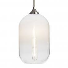 Besa Lighting 1TT-OMEGA12WH-EDIL-SN-L - Besa, Omega 12 Stem Pendant, White/Clear, Satin Nickel Finish, 1x5W LED Filament, 15Ft. Cord