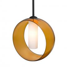 Besa Lighting 1TT-PLATOAM-LED-BK - Besa, Plato Stem Pendant, Amber/Opal, Black Finish, 1x5W LED