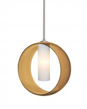 Besa Lighting 1TT-PLATOAM-LED-SN-L - Besa, Plato Stem Pendant, Amber/Opal, Satin Nickel Finish, 1x5W LED, 15Ft. Cord