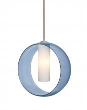 Besa Lighting 1TT-PLATOBL-LED-SN-L - Besa, Plato Stem Pendant, Blue/Opal, Satin Nickel Finish, 1x5W LED, 15Ft. Cord