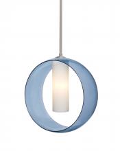 Besa Lighting 1TT-PLATOBL-SN-L - Besa, Plato Stem Pendant, Blue/Opal, Satin Nickel Finish, 1x60W Medium Base, 15Ft. Cord