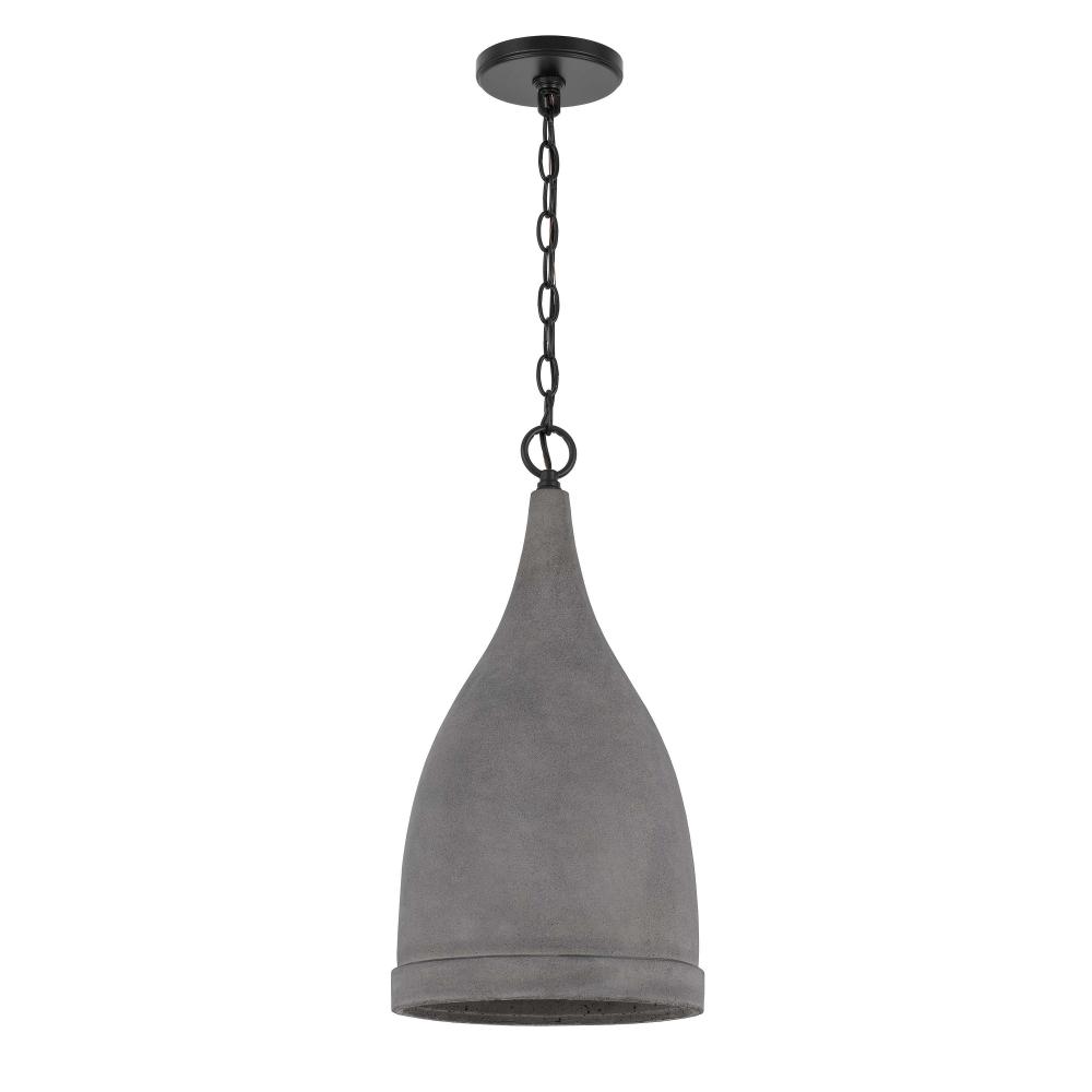 Remington 1-Light Black Finish Concrete Grey Shade Pendant 10"D X 19.63"H