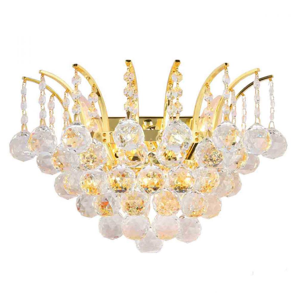 Empire 3-Light Gold Finish and Clear Crystal Wall Sconce Light 16 in. W X 13 in. H Large