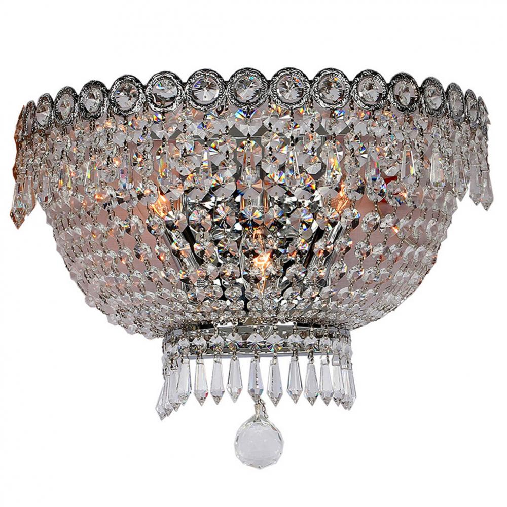 Empire 3-Light Chrome Finish and Clear Crystal Wall Sconce Light 16 in. W x 10 in. H Large