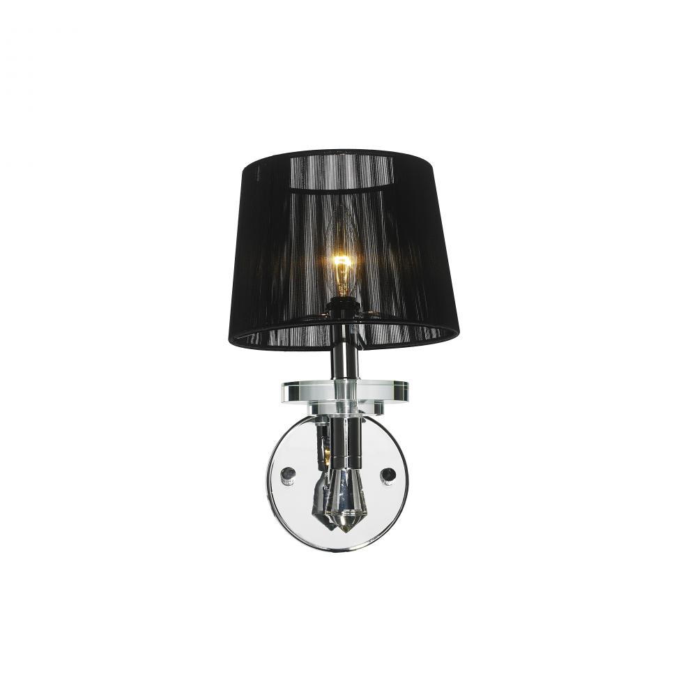 Gatsby 1-Light Chrome Finish and Clear Crystal Wall Sconce Light with Black String Shade 7 in. W x 1