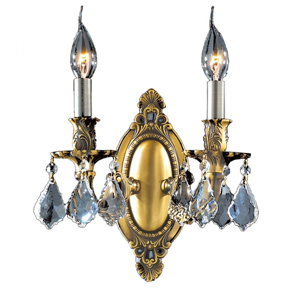 Windsor 2-Light Antique Bronze Finish Crystal Candle Wall Sconce Light 9 in. W x 10.5 in. H Medium