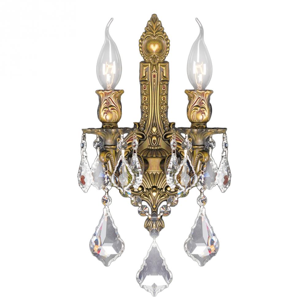 Versailles 2-Light French Gold Finish Crystal Wall Sconce Light 12 in. W x 13 in. H Medium