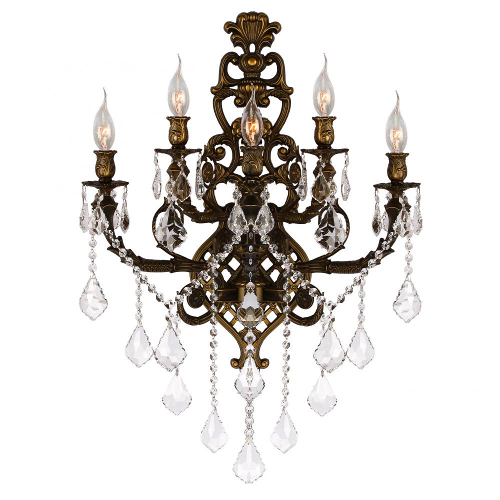 Versailles 5-Light Antique Bronze Finish Crystal Wall Sconce Light 19 in. W x 32 in. H Large Two 2 T