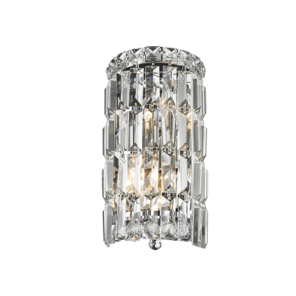 Cascade 2-Light Chrome Finish Crystal Rounded Wall Sconce Light 6 in. W x 12 in. H Small ADA