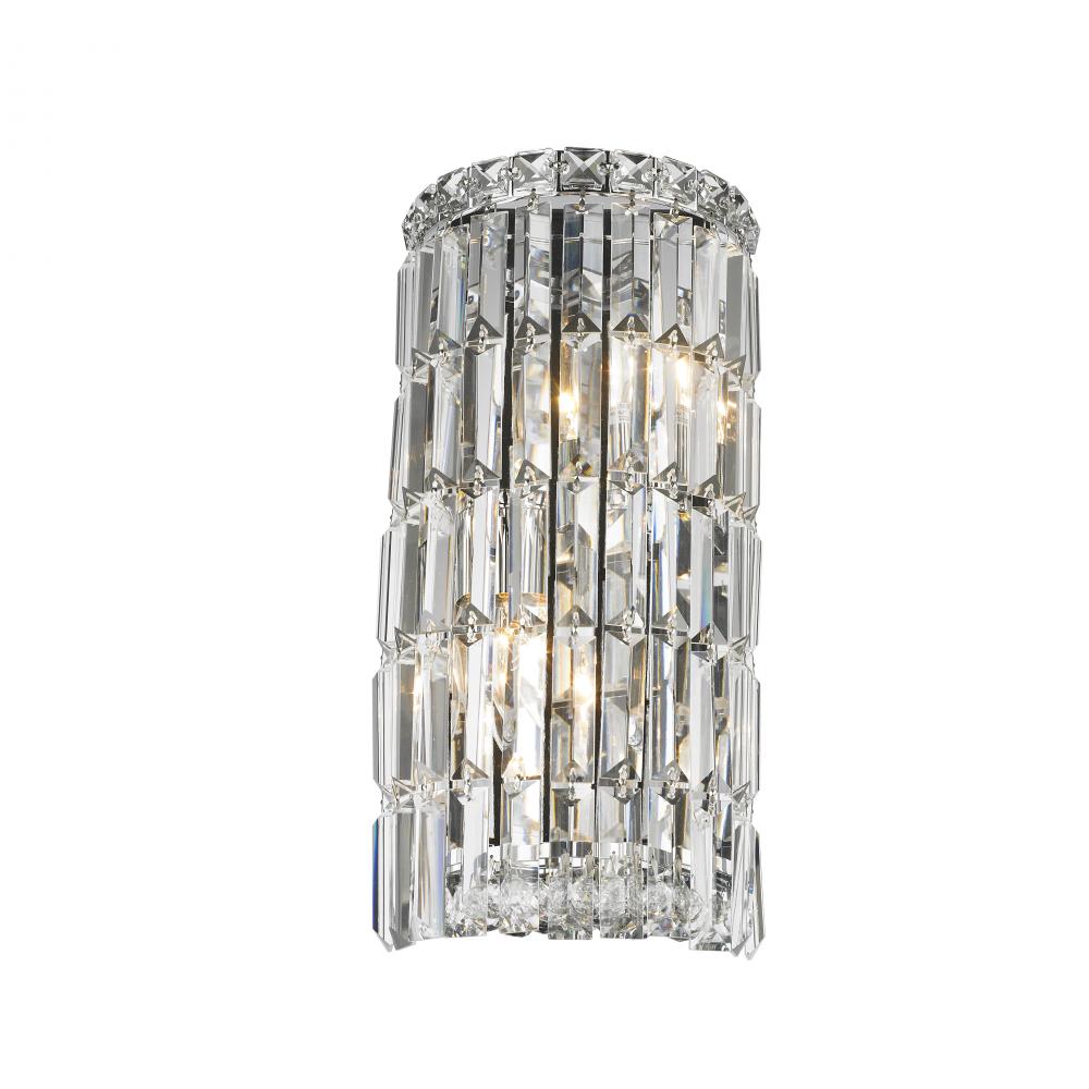 Cascade 2-Light Chrome Finish Crystal Rounded Wall Sconce Light 8 in. W x 16 in. H Small ADA