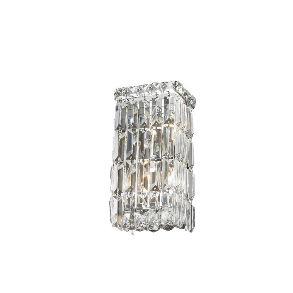 Cascade 2-Light Chrome Finish Crystal Rectangular Wall Sconce Light 6 in. W x 12 in. H Small ADA