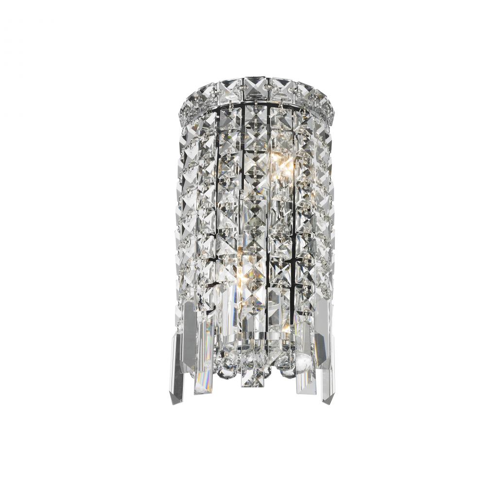 Cascade 2-Light Chrome Finish Crystal Rounded Wall Sconce Light 6 in. W x 13 in. H ADA