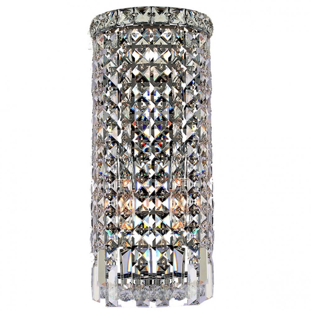 Cascade 2-Light Chrome Finish Crystal Rounded Wall Sconce Light 8 in. W x 18 in. H ADA