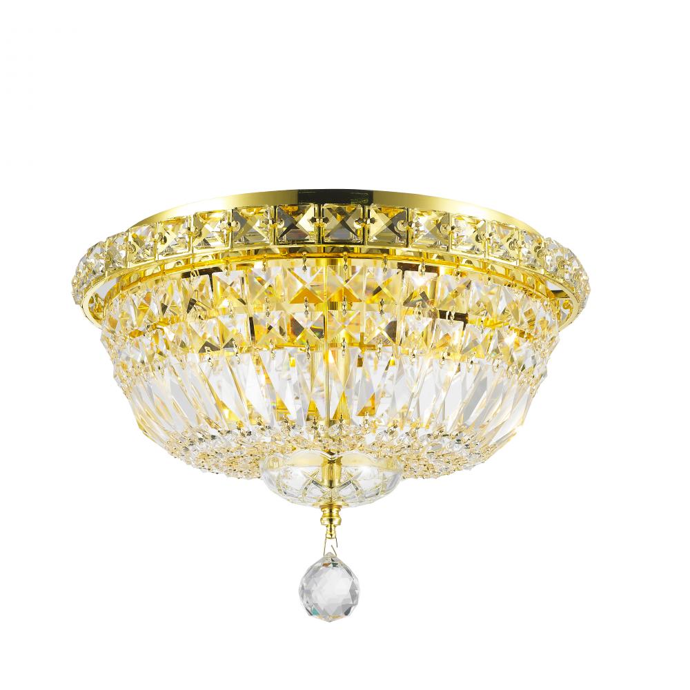 Empire 4-Light Gold Finish and Clear Crystal Flush Mount Ceiling Light 14 in. Dia x 9 in. H Round Me