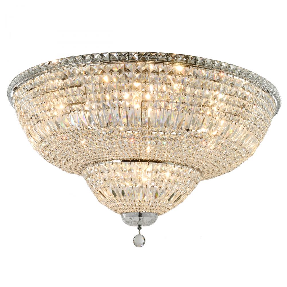 Empire 16-Light Chrome Finish and Clear Crystal Flush Mount Ceiling Light 36 in. Dia x 20 in. H Roun