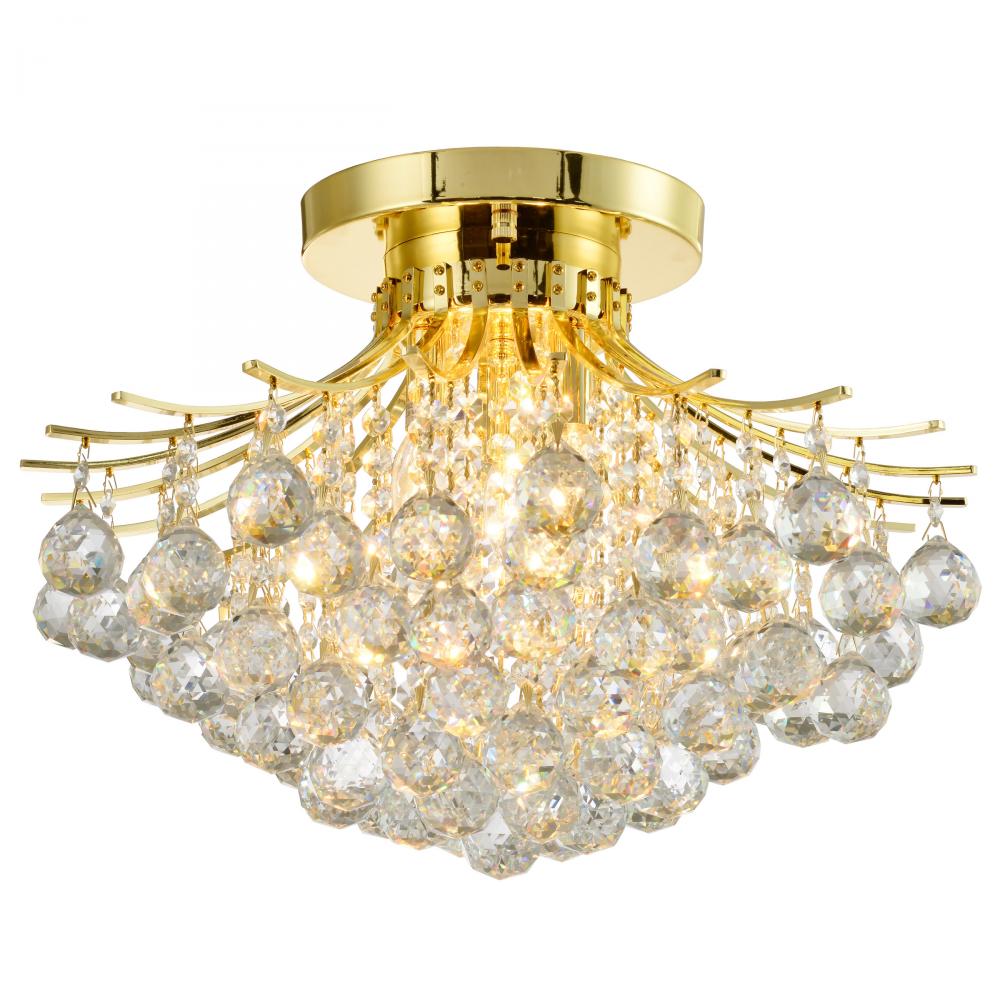 Empire 3-Light Gold Finish and Clear Crystal Flush Mount Ceiling Light 19 in. Dia x 14 in. H Round L