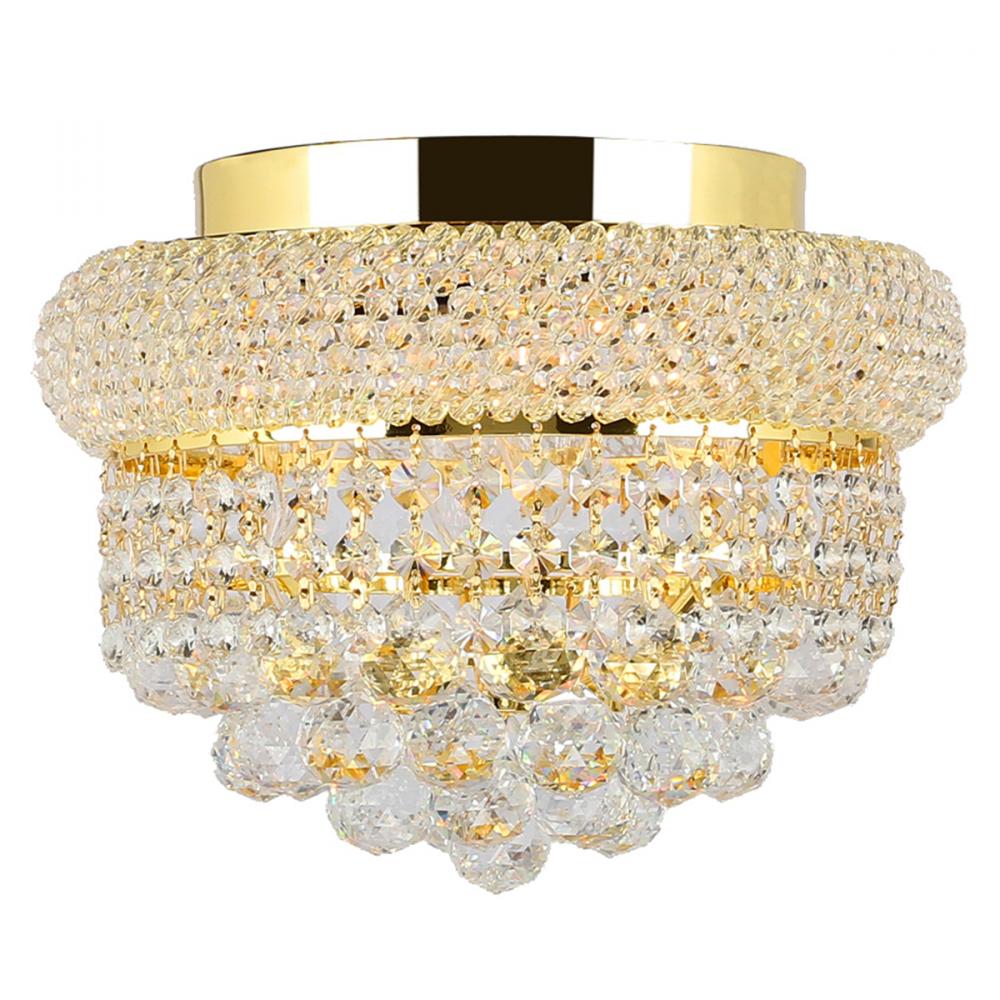 Empire 4-Light Gold Finish and Clear Crystal Flush Mount Ceiling Light 12 in. Dia x 6 in. H Round Sm