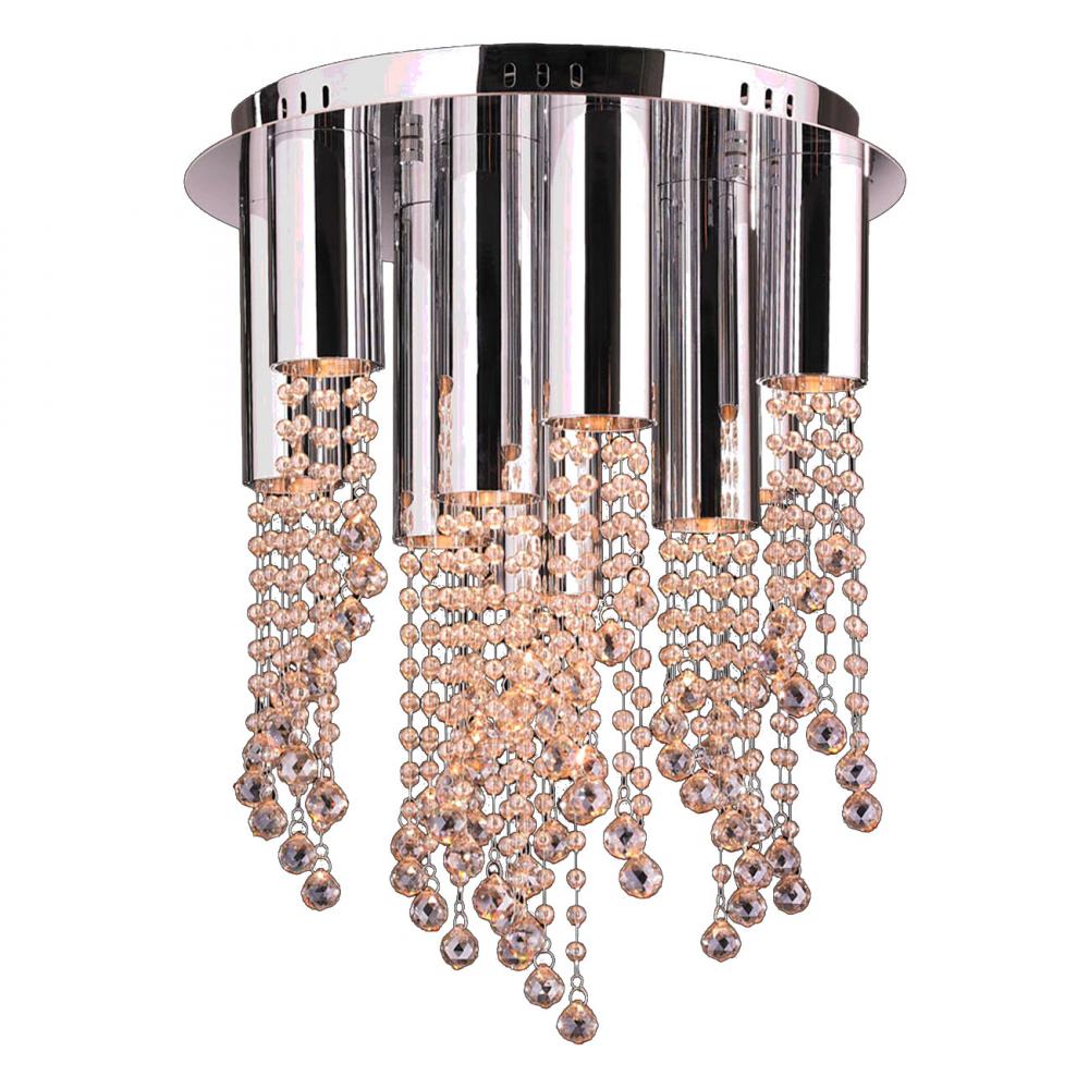 Metropolis Collection 10 Light Halogen Chrome Finish and Golden Teak Crystal Flush Mount 15" D x