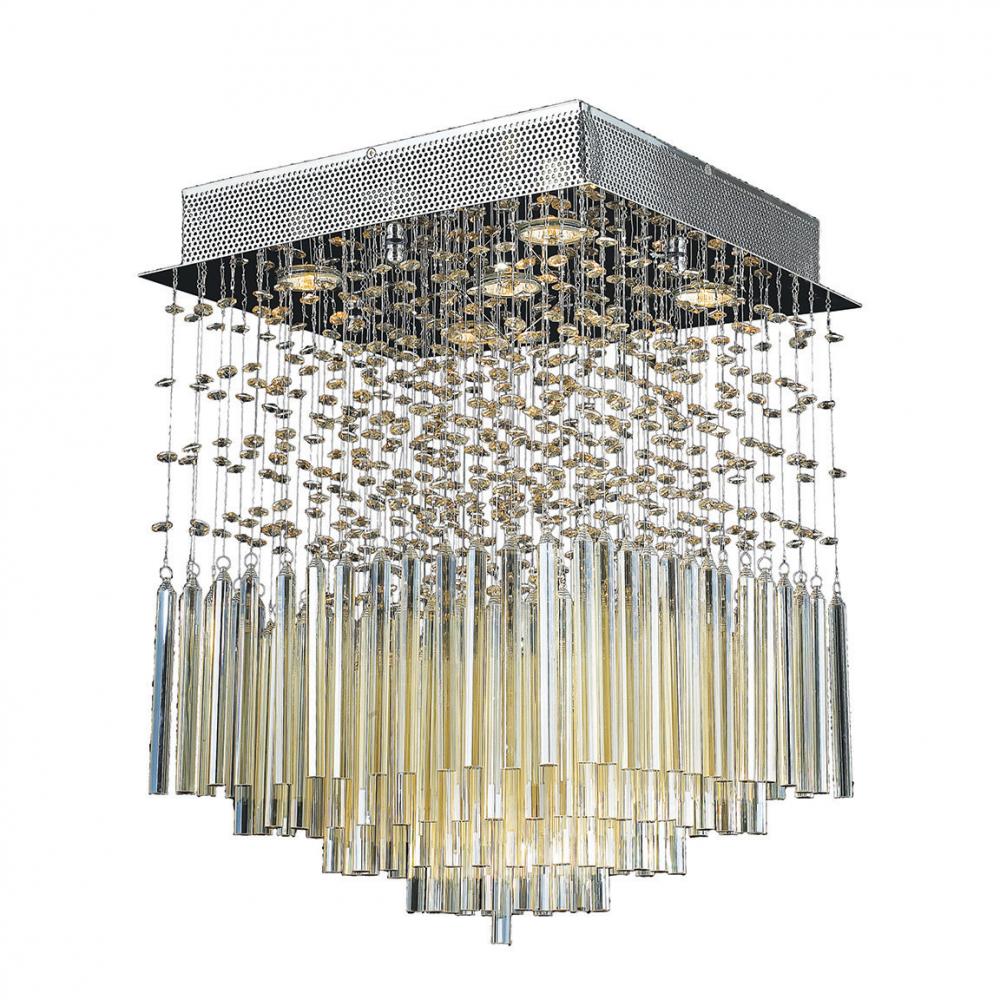 Torrent Collection 5 Light Chrome Finish and Golden Teak Crystal Flush Mount Ceiling Light 16" L