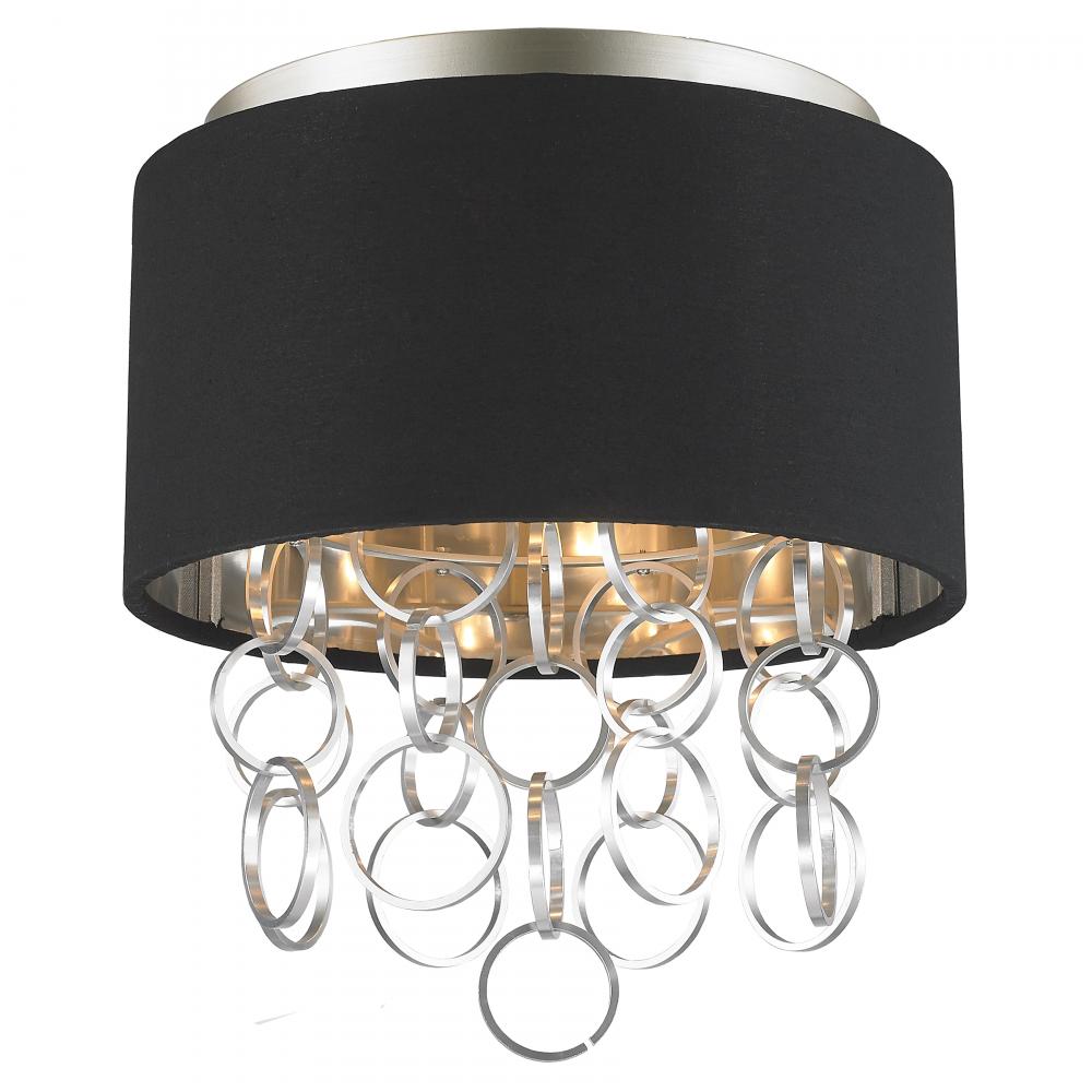 Catena 3-Light Matte Nickel Finish with Black Linen drum Shade Flush Mount Ceiling Light 12 in. Dia 