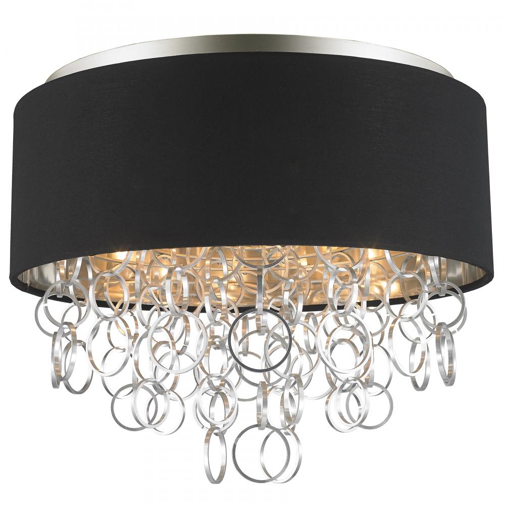 Catena 5-Light Matte NickelFinish with Black Linen drum Shade Flush Mount Ceiling Light 20 in. Dia x