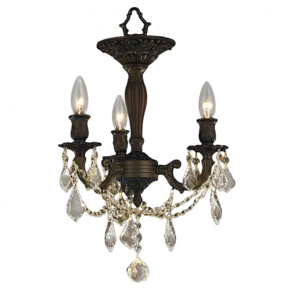 Windsor 3-Light dark Bronze Finish and Golden Teak Crystal Semi Flush Mount Ceiling Light 13 in. Dia