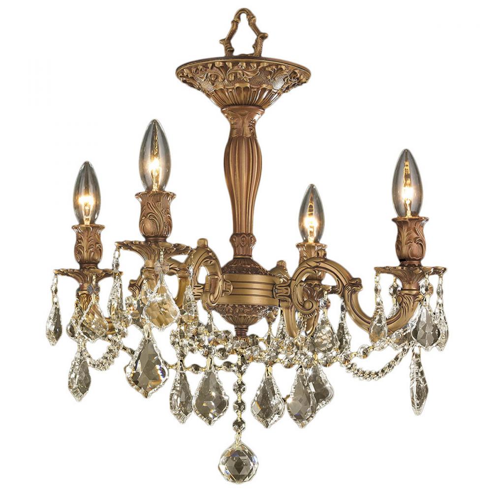 Windsor 4-Light French Gold Finish and Golden Teak Crystal Semi Flush Mount Ceiling Light 17 in. Dia