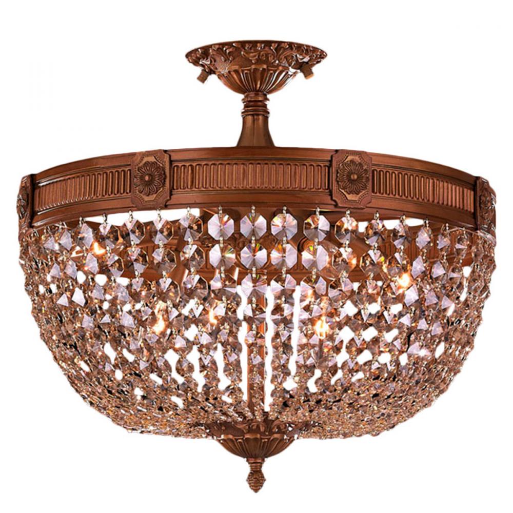 Winchester 6-Light French Gold Finish and Golden Teak Crystal Semi Flush Mount Ceiling Light 20 in. 