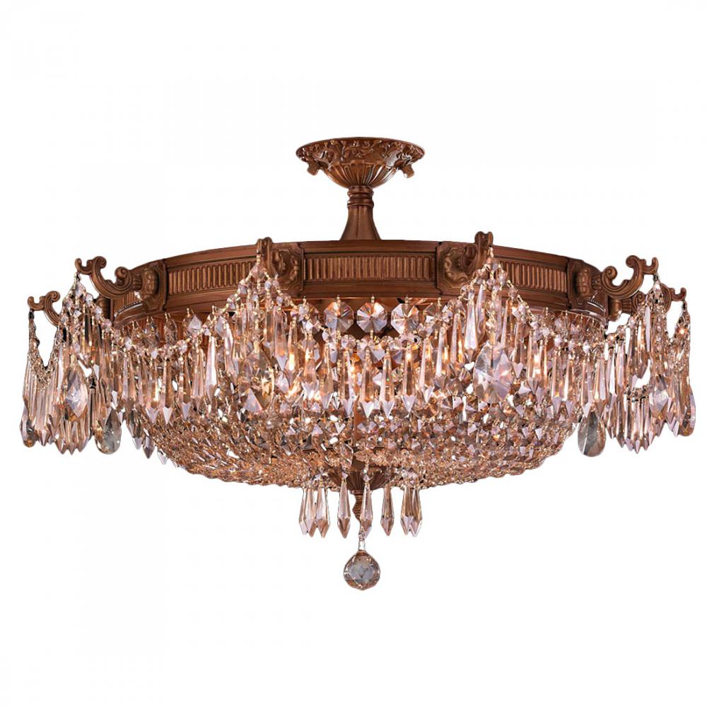 Winchester 10-Light French Gold Finish and Golden Teak Crystal Semi Flush Mount Ceiling Light 30 in.